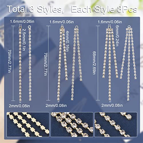 SUNNYCLUE 1 Box 24Pcs 3 Style Chain Earring Findings Drop Earring Charms Dangle Earring Charm Shiny Crystal Brass Tassel Charm for Jewelry Making Accessories Women Adults DIY Earrings Craft Supplies - color: 24pcs 3 Styles Rhinestone Chain Earring Finding
