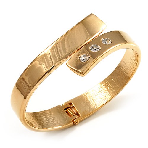 Avalaya Gold Plated Crystal Hinged Bypass Bangle Bracelet