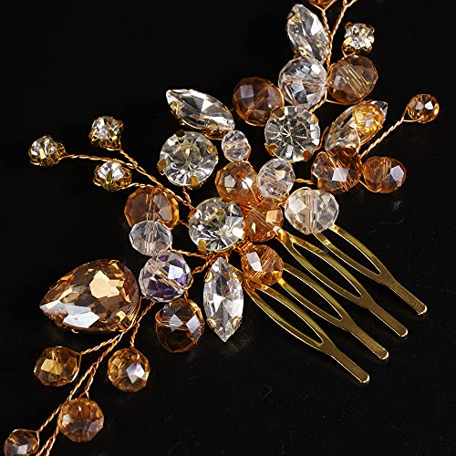 JWICOS Crystal Bride Wedding Hair Comb Rhinestone Bridal Hair Clip Glitter Wedding Hair Accessories for Women and Girls (Champagne) - color: Champagne