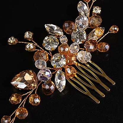 JWICOS Crystal Bride Wedding Hair Comb Rhinestone Bridal Hair Clip Glitter Wedding Hair Accessories for Women and Girls (Champagne) - color: Champagne