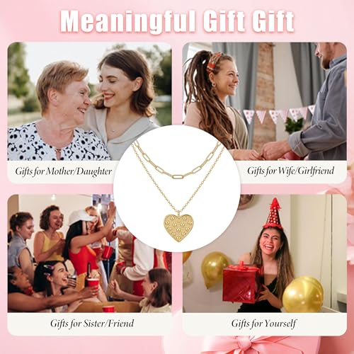 MEVECCO Dainty Pendant Layered Necklaces for Women | 18K Gold Plated Brass, 2-Piece Set With A Choker-Length Upper Layer, Wear Together Or Separately, Refined Everyday Style - style: Layer Dot Heart