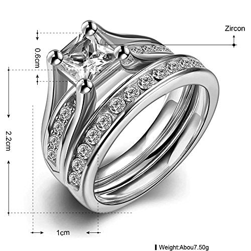 Jude Jewelers Stainless Steel Princess Cut Wedding Engagement Ring Set Anniversary Propose Eternity Bridal Halo