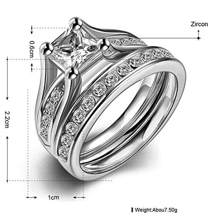 Jude Jewelers Stainless Steel Princess Cut Wedding Engagement Ring Set Anniversary Propose Eternity Bridal Halo