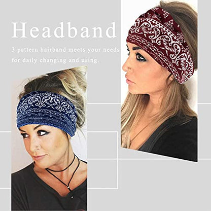 Yeshan Wide Bandana headbands for Women Boho Bandeau Headband Knot Hair Scarf Bands Stretch Floral Printed Non Slip Head bands Elastic Turban Head Wraps Thick African Headband,Pack of 6 - color: No2(paisley 6 pcs)