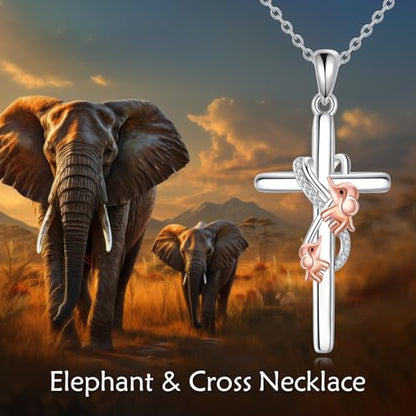 POPLYKE Cross Necklace for Women 925 Sterling Silver Cross Pendant Necklace Animal Jewelry Christmas Gifts for Women Mother Grandma - style: Elephant