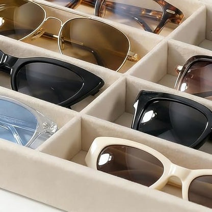 Sunglass Organizer Beige Velvet Glasses Trays for Drawer Eyeglasses Watches Jewelry Display Sunglass Box- Men Women (8 Grids) - color: Sunglass Box