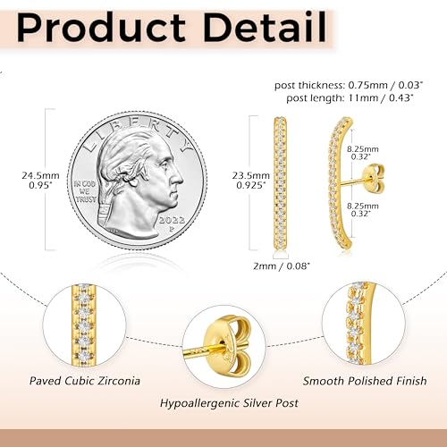 CZ Suspender Cuff Stud Earrings Wrap Earlobe Silver Post Cubic Zirconia Minimalist Jewelry for Women - color: Gold Paved CZ