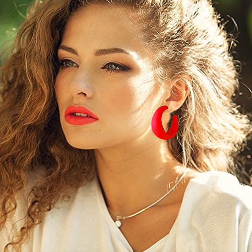 Acrylic Resin Earrings 70s 80s Colorful Hoop Earrings C Shape Trendy Chunky Cute Candy Earrings Jewelry for Women - color: Red