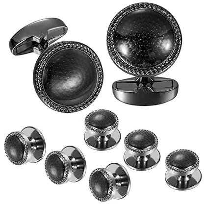 HAWSON Mens Cufflinks and Tuxedo Studs Set in Gift Box, Easy to Wear, Gifts or Jewelry for Men, Wedding Accessories, Designed - color: Black