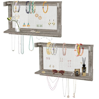 Jerry & Maggie Wall Mounted Jewelry Organizer, Wooden Necklace Holder Hanger with Hooks, Wall Jewelry Organizer Wall Mount for Necklace Display (2 Pack) - color: 2 Pack