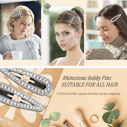 KANPRINCESS 2PCS Rhinestone Hair Clips,Snap Hair Accessories,Decorative Hair Clips,Rhinestone Barrettes For Women Girls(SET14)