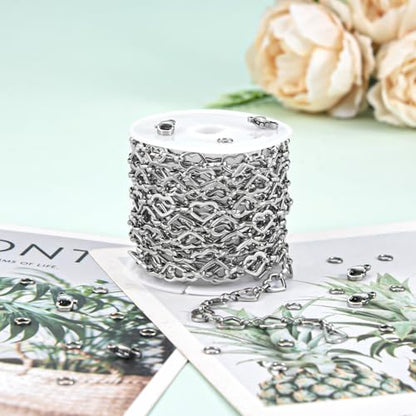 UMAOKANG 3 Meters Heart Chain for Jewelry Making Stainless Steel Chain Roll with Jewelry Supplies Findings Women Necklace Bracelet DIY - color: Heart Silver