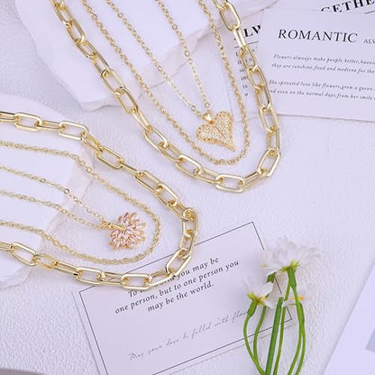 2 PCs Gold Plated Necklace Set for Women - Non Tarnish Jewelry Gift with Fashion Design - style: Three Layered Butterfly 1