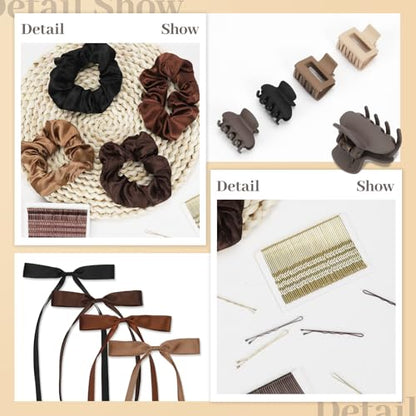 860Pcs Hair Accessories Set for Woman | Bow Hair Clips Hair Scrunchies Bobby Pins Claw Seamless Cotton Ponytail Holders Rubber Elastic Bands with Organizer Box