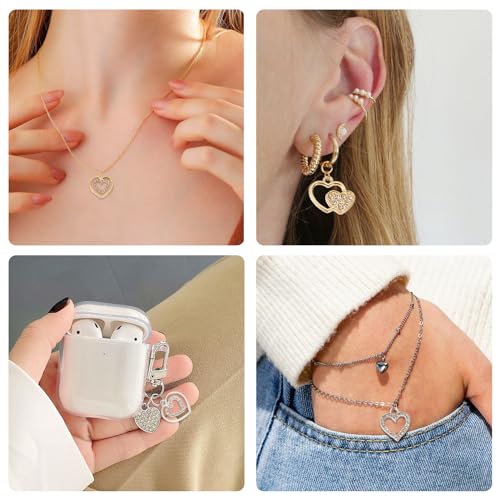 Elecrelive Crystal Heart Charms Rhinestone Heart Pendants Valentine Charms for Necklace Bracelet Earring Wedding Jewelry - color: Gold Silver, 60pcs