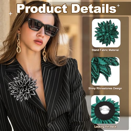 PATIKIL Flower Brooch Pin for Women, Rhinestone Rose Flower Brooch Dainty Fabric Floral Boutonnieres for Women - color: Green