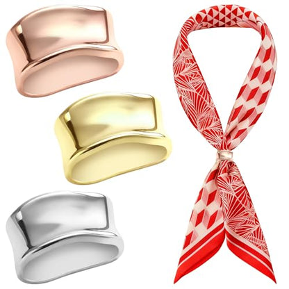 3Pcs Silk Scarf Ring for Women, Alloy Scarf Clips with Gold Silver Rose Gold, Fashion Accessories for Silk Scarves, Stylish Holder Buckle for Wraps