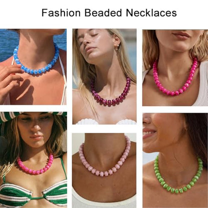Beaded necklace for Women Boho Bead Gemstone Chunky Necklace Big Bead Necklace Fashion Trendy Summer Necklaces Jewelry Gifts - color: Pink Beaded