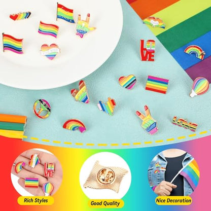 SANNIX 60Pcs Pride Pins, Rainbow Pins Bulk Enamel LGBTQ Lapel Pin Gay Pride Heart Flag Brooch Pin for Clothes Bags Hats Accessories, 20 Styles - style: Pride Pins