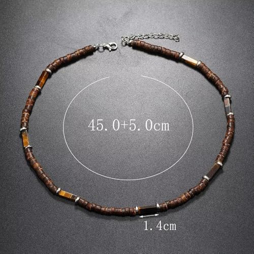 Handmade Wooden Beads Choker Necklace for Men Women Bohemian Coconut Beaded Surfer Necklace Hawaiian Summer Beach Jewelry - color: Brown