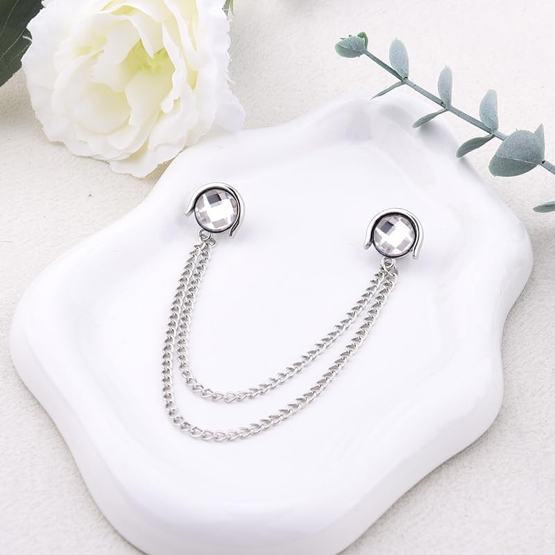 Crystal Rhinestone Brooch Mens Lapel Pins for Shirt Collar Suit Tassel Collar Chains for Shirts Badge Suit Accessories Men Brooch - color: White-J
