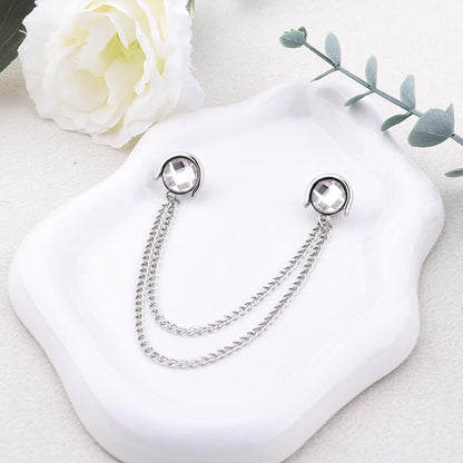 Crystal Rhinestone Brooch Mens Lapel Pins for Shirt Collar Suit Tassel Collar Chains for Shirts Badge Suit Accessories Men Brooch - color: White-J