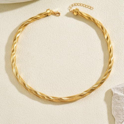 Chunky Gold Collar Choker Statement Necklace for Women Trendy | Gold Plated Layered Twist Flat Thick Snake Herringbone Chain African Torque Necklace Prom Boho Necklaces Party Jewelry Gift - style: Twist Link Chain/Gold
