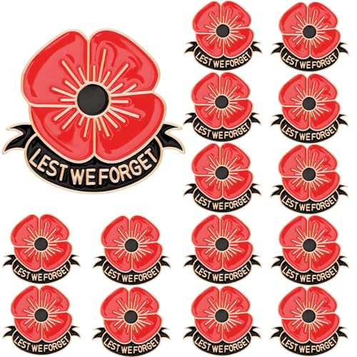 SANNIX 15Pcs Poppy Pins, Poppy Flower Brooch Pins Memorial Day Lapel Pins Lest We Forget Enamel Pins Veterans Day Badge - style: Poppy Pin