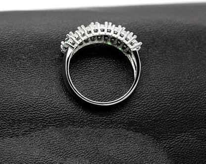Uloveido Beautiful Women's 7 Stones Wedding Band Oval Cubic Zirconia Engagement Anniversary Rings J501 - color: Platinum-Green