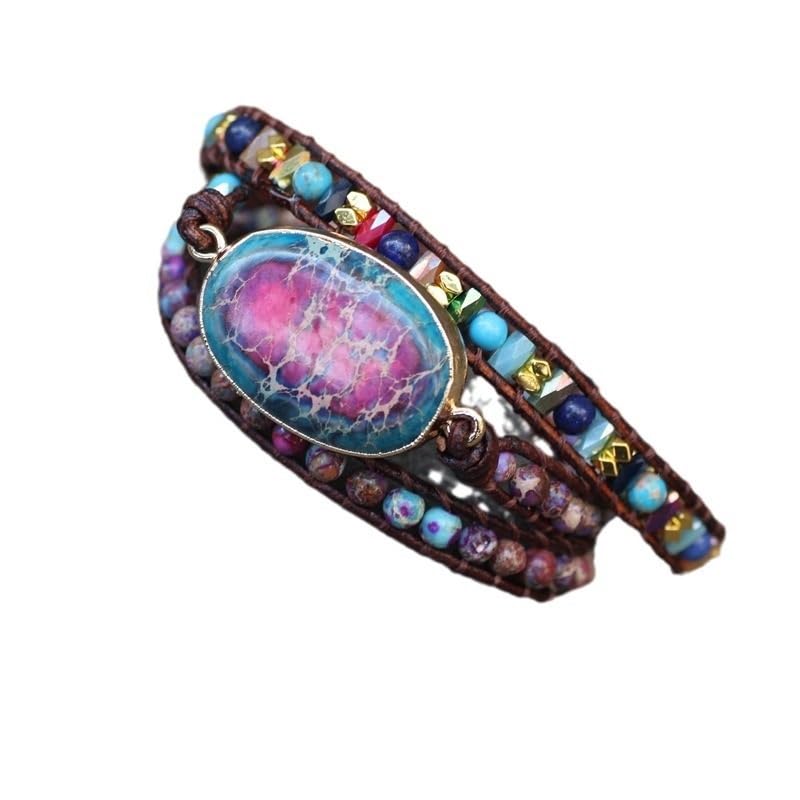 Double Color Emperor Stone Multi-layer Woven Leather Wrap Bracelet for Men and Women