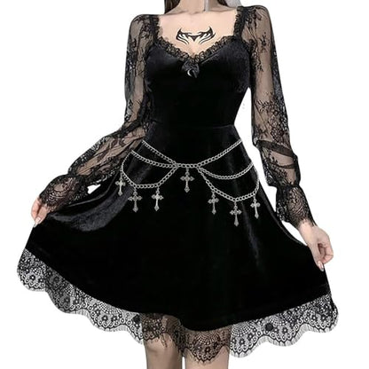 Thorn Heart Waist Chain Belt - Punk Gothic Crossover Body Belly Chains Tassel for Women Girl - color: Cross 1