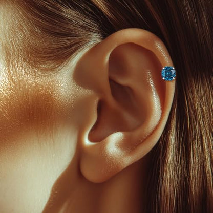 Zircon Flat Back Screw Hypoallergenic Surgical Steel Stud Earrings - color: Moonlit Blue, size: 1ct - 0.24 Inch (6mm)