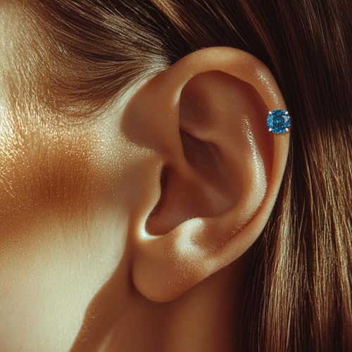 Zircon Flat Back Screw Hypoallergenic Surgical Steel Stud Earrings - color: Moonlit Blue, size: 1ct - 0.24 Inch (6mm), None Gift Box