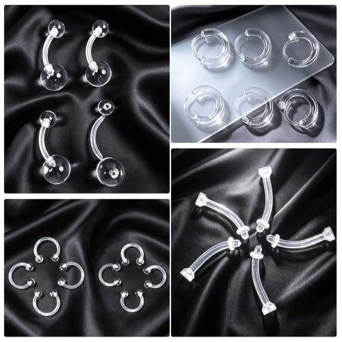 82-Pack Clear Piercing Retainer Bioflex Plastic Body Jewelry | for Nose Eyebrow Lip Septum Ear Navel Tongue Discreet Industrial Piercing Invisible Earrings for Surgery Sports
