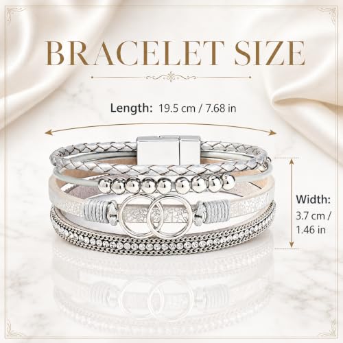 Leather Wrap Bracelets for Women, Boho Leopard Multi-Layer Crystal Beads Cuff Jewelry - color: J-Warp-014
