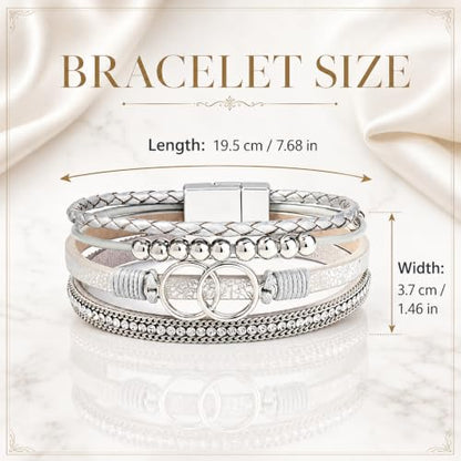 Leather Wrap Bracelets for Women, Boho Leopard Multi-Layer Crystal Beads Cuff Jewelry - color: J-Warp-014