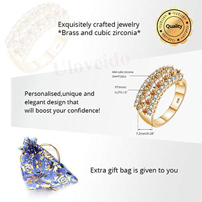 Uloveido Beautiful Women's 7 Stones Wedding Band Oval Cubic Zirconia Engagement Anniversary Rings J501 - color: Gold-Champagne