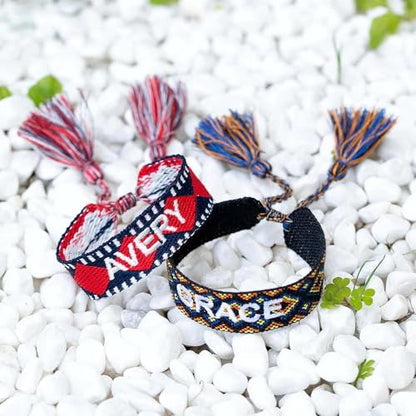 Custom Name Wide Woven Cuff Bracelets for Women Embroidered Woven Bracelet for Her | Boho Bracelets for Women Woven Cuff Bracelet | Personalized Women Bracelet Cuff | Friendship Cuff Bracelets