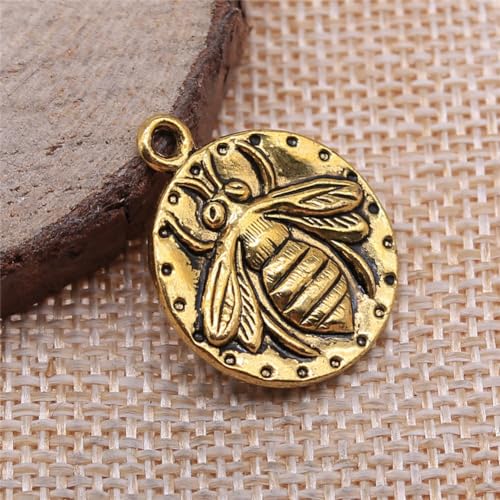 0.78’’ Coin Bee Charms, 30 Pcs Coin Bee Charms Alloy Double-Sided Printed Charm Retro Bee Accessories Jewelry for Girls Women Jewelry Making - color: Gold
