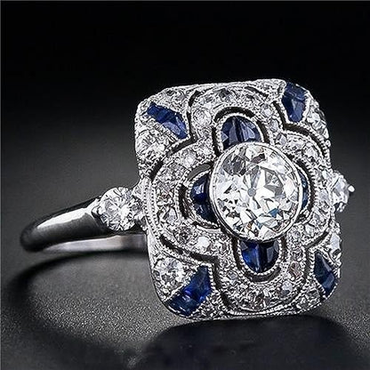 925 Sterling Silver Natural Shining Sapphire Ring Blue Gemstone Cubic Zirconia Promise Rings CZ Luxurious Eternity Engagement Wedding Band Ring for Women (US Code 8) - size: US Code 8
