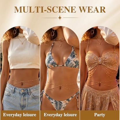 Buelkmag Waist Chain for Women Layered Gold and Silver Toned Belly Chains | Adjustable Waterproof Body Jewelry Summer Beach Bikini and Daily Wear