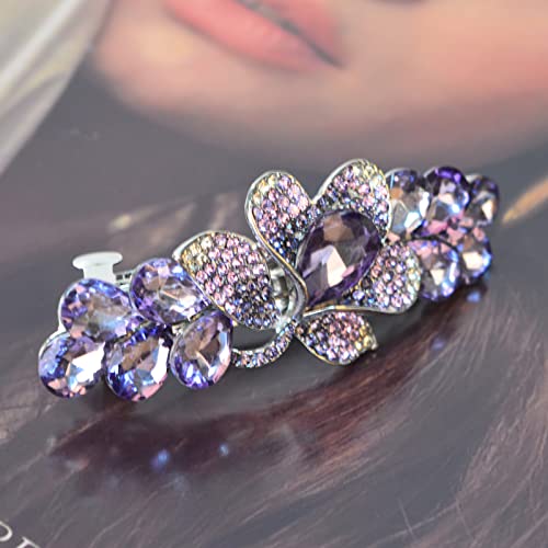 Flower Jewelry Design Hairpin Luxury Rhinestone Hair Barrette Clip Gorgeous Hair Accessories for Women(Purple) - color: Purple