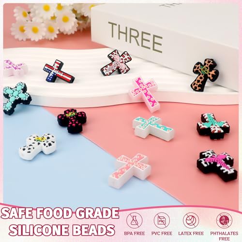 12pcs Cross Silicone Focal Beads for Pens | Focal Beads for Keychain Making,Pens,Bracelet,Necklace Crafts,Bulk Silicone Beads for DIY（Cross） - color: Cross