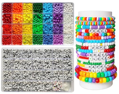 Gay Pride Rainbow Beads Bracelet Jewelry Making Kit, Pride Month Multicolor Pony Beads Heishi Beads for LGBTQ+ Friendship Letter Beads Art DIY Craft Kit, Necklaces or Earrings Making Kit, 2 Boxes