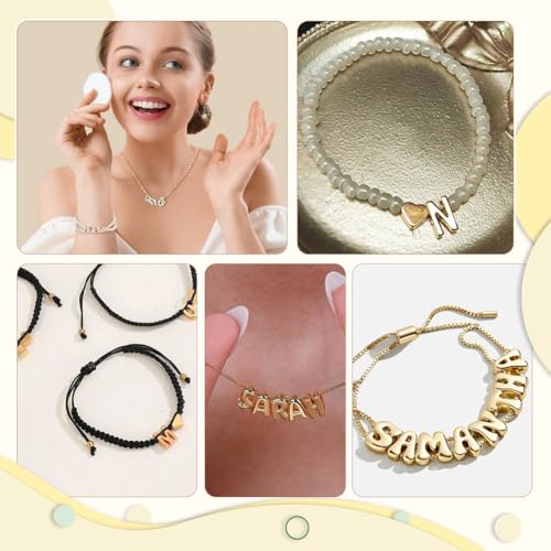 AHANDMAKER 26 Pcs 18K Real Gold Plated Mini Letter Charms 6~7mm Small Brass Alphabet Beads, A-Z Initial Charms Personalized Spacer Beads for DIY Craft Necklace Bracelet Keychains Jewelry Making for Women