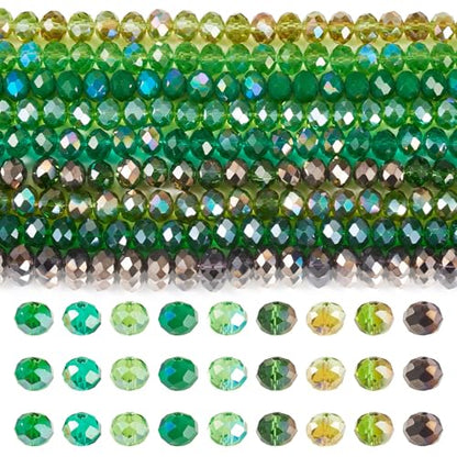 585Pcs Green Glass Rondelle Seed Beads 8x6mm Faceted Crystal Pony Kandi Waist Beads Kit Bulk Beads for Summer Crafts DIY Friendship Bracelets Jewelry Making Supplies
