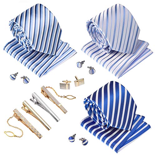 Premium Men’s Gift Tie Set Silky Necktie Pocket Squares Tie Clips Cufflinks For Men - color: Men's Style 4