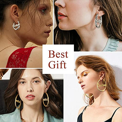 FindChic Chunky Hoop Earrings for Women, Silver/Black/14K Gold Plated Crossover Patterned Hollow Tube Rounded Loop Earrings, 30mm/40mm/60mm/80mm Hoops with Custom Name Options and Gift Box - color: f.Gold (Custom Name), size: 30MM