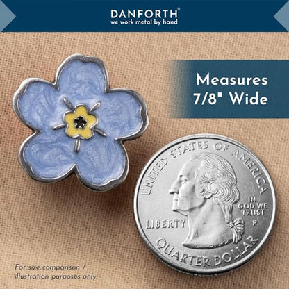 Forget-Me-Not Flower Lapel Pin, Light Blue Wardrobe Accessory, Handcast & Painted in the USA - Pewter Pin for Jackets, Hats, Tops, Measures 7/8"