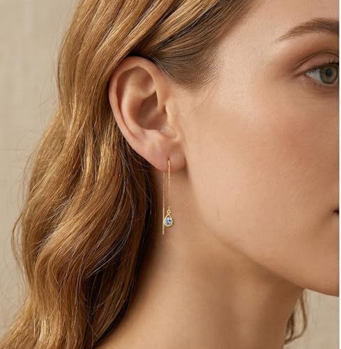 Reffeer Solid 925 Sterling Silver CZ Droplet Chain Dangle Earrings for Women Teen Girls Tassel Dangle Earrings Threader - color: B-Yellow